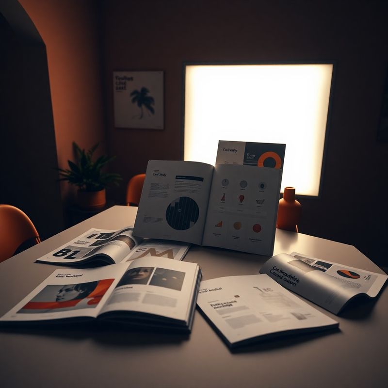 Portfolio di case study su tavolo lightbox in studio indigo